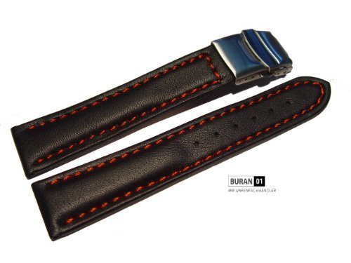 Original von Buran01.com Uhrenarmband mit Sicherheitsfaltschliee schwarz Rote Naht 20mm Original von Buran01.com Uhrenarmband mit Sicherheitsfaltschliee schwarz Rote Naht 20mm