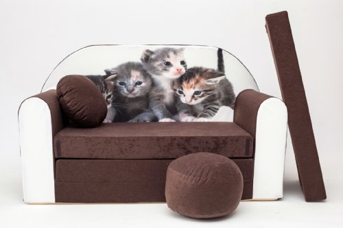 KIDS SOFA FLIP OUT BED 3 IN 1 FUTON CHILDS FURNITURE+FREE POUFFE/FOOTSTOOL&PILLOW (K6)