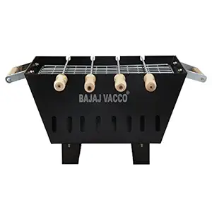 BAJAJ VACCO B-01- Portable Heavy Metal Barbeque with 4 Skewers Wooden Handle, with Grill Tray and Starter Kit (Packet of Black Charcoal)