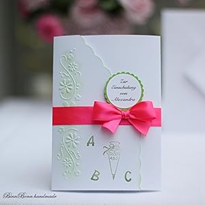 10 Einladungskarten Einladung Einschulung Schulanfang weiss pink Handarbeit binnbonn
