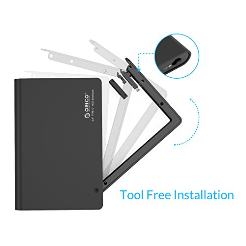 ORICO Aluminium 2,5″ USB Typ C Festplattengehäuse Extern, USB 3.0, für SATA 2,5-Zoll Notebook Interne HDD und SSD von 9,5 / 12,5 mm, Werkzeugfreie Montage, Hochgeschwindigkeits 5 Gb/s, UASP Beschleunigung - 2