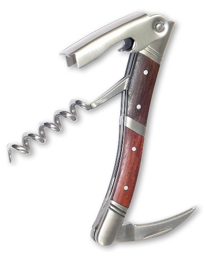 1aTTack.de 832973 Kellner-/Sommelier-messer, Korkenzieher, Flaschenöffner, super Design, Edelstahl mit Pakkaholzgriff Edelholz in Geschenkverpackung, Länge 11 cm