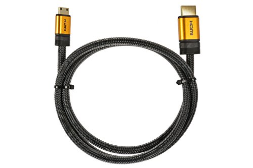 1 Meter High End HDMI zu Mini Kabel 2.0/1.4a mit vergoldeten Steckern und einem Nylon/Alu Geflecht, blanken Kupferleitern (Unterstütz: Full-HD, 3D, Ultra-HD 4K, Ethernet, Audio Return) by aricona - 2