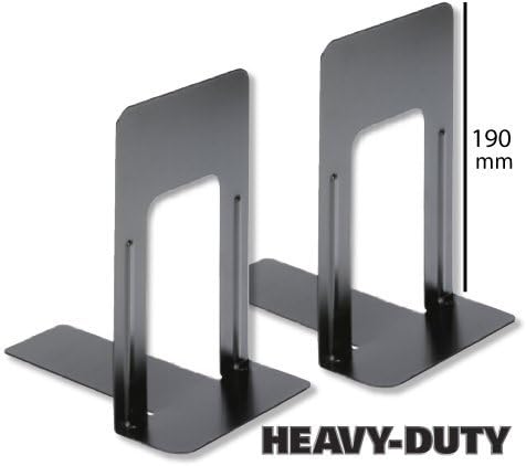Rybond Book Ends - [Pack 4] - Metal Heavy Duty Bookend - Gloss Black - 190mm Height