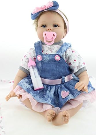 Soft Silicone 22 Inch Realistic Reborn Babies Girl Fashion Newborn Baby Doll Handmade Lifelike Doll Kids Birthday Gift Holiday Wedding Reduce Anxiety Help Autism Pregnant Women