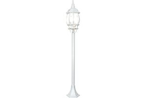 Licht-Erlebnisse Farola de exterior BREST estilo rústico en cristal y aluminio blanco E27 IP23 115,5 cm de alto Lámpara de pie diseño retro para jardín