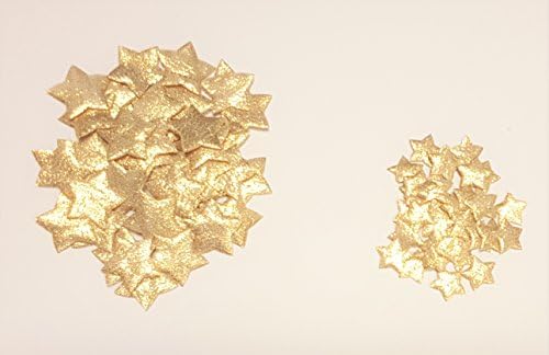 200 Large & Small Gold Glittery Fabric Star Motifs for D I Y Card Crafting & Sewing 28 & 17 mm