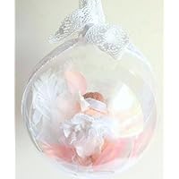 Boule décorative/ suspension /bébé fille/fimo/robe blanche/ robe de baptême/cadeau marraine /baby shower/naissance/fait main/figurine/noël/