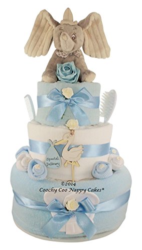 Baby Boys Blue Dumbo Elephant Nappy Cake Hamper FREE DELIVERY (Three Tier)