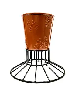 Go Hooked Metal Planter with Metal Stand for Living Room Bedroom Display Window Porch (Brown & Red, Pack of 1) (Flowers Not Included)