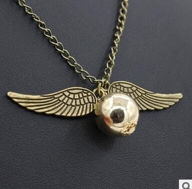 Harry Potter Necklace Vintage Style Angel Wing Charm Golden Snitch Pendent