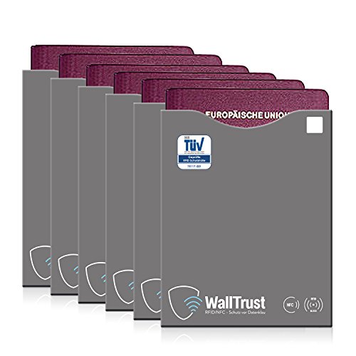 WallTrust® protectoras de RFID NFC | Protección * Aprobado TÜV Alemán * | 6 Fundas para Pasaporte | apertura superior | Big Pack