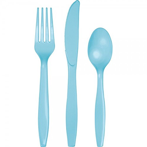 24 Teile Premium Plastik Besteck Pastell Blau