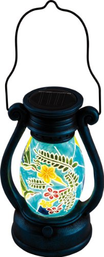 insatech Solar LED Laterne Windlicht Solarleuchte mit Blumenmuster blau - 3