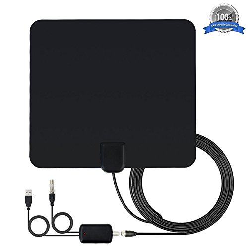 Antena de TV Interior,Bestlinktech Amplificador Antena Digital HDTV,50 Millas Gama de Recepción, 5M Cable Alto Rendimiento,Ultra Delgado Amplificador de Señal Removible - Negro,Duraderos y Resistentes