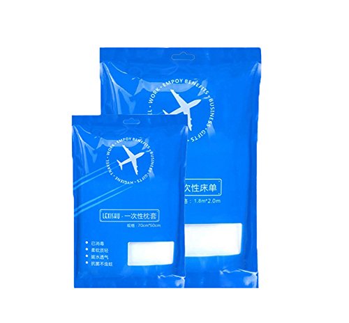 Andyshi - Set di lenzuola e federe da viaggio, portatili, monouso e antibatteriche, 2 pacchi, White, 1.8*2.0m