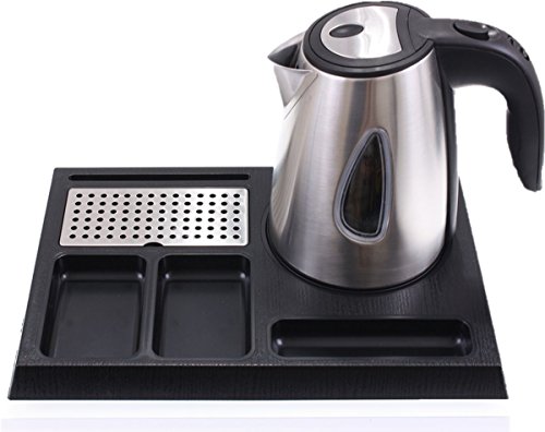 Preisvergleich Produktbild Willkommenstablett in Holzoptik + Wasserkocher 1 l