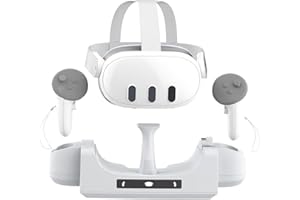 OKESYO Station de charge pour Meta Quest 3, accessoires pour Meta Quest 3 Station de charge avec tapis antidérapant, contient 2 batteries 600 mAh, câble de données USB, casque VR et manette en même