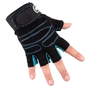 LAFILLETTE Shockproof Anti-Slip Outdoor Professional Road Bike Bicycle Half Finger Cycling Gloves for Men Sport Gloves(Blue)