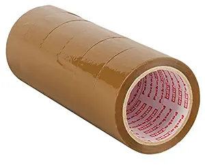 SAISAN Adhesive Carton Packing High Strength Tape (Brown, 2inch/48mm x 65m) - Pack of 6