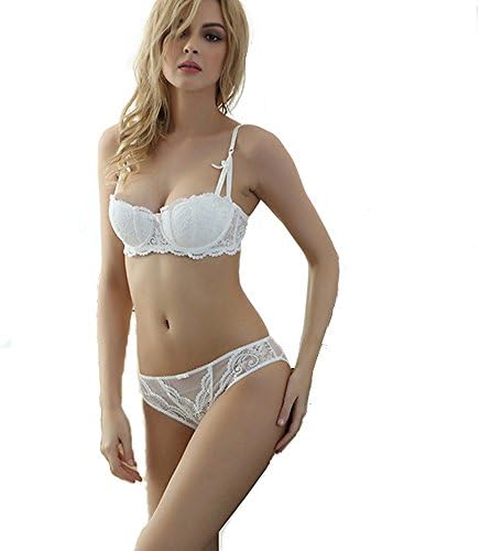 RedSwan Women's Sexy Bras Set Transparent Lingerie Lace Underwear Set (80/36D, NO1 White)