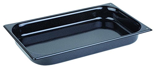APS GN-Konvektomatenblech GN 1/1, 6,5 cm tief Stahl, beidseitig beschichtet mit schwarzem Granit-Emaille in 2 Ecken gelocht