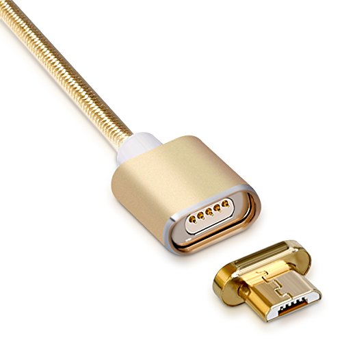 kwmobile Magnetisches Micro USB Ladekabel - 1m Nylon Micro-USB auf USB A Magnet Datenkabel Gold - USB-Kabel fÃ¼r Smartphone Tablet Powerbank Navi