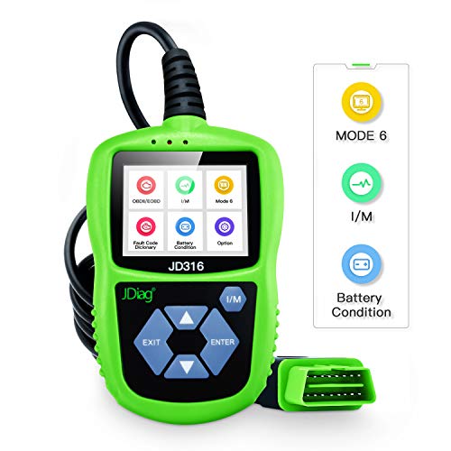 JDiag OBD2 Lecteur de code Outil de diagnostic de voiture Outil de numérisation universel de voiture Scanner OBD2 HD LCD Écran JD316 avec Mode 6 (Vert)