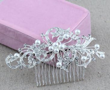Buweiser Women Bridal Wedding Flower Diamante Crystal Rhinestones Pearls Hair Clip Comb (E)