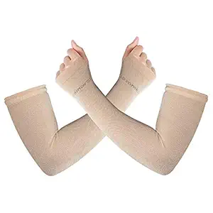Young Wings Antibacterial Arm Protectors for Women (Pack of 1 - Pair, UPF 50+) (Skin, Plain)