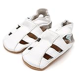 Dotty Fish Leder Baby Sandalen – rutschfest Wildledersohle – chromfrei weiche Lederschuhe – Baby Jungen und Mädchen – weiß - 4