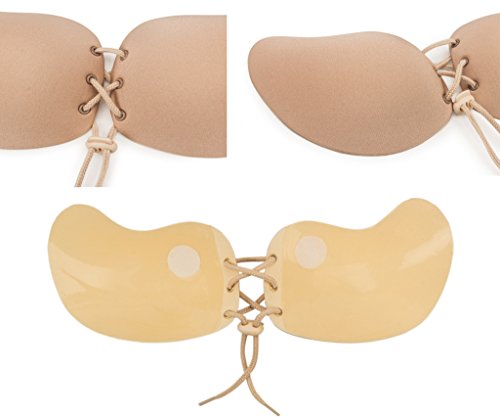 DODOING Damen NuBra Unsichtbar BH Push Up BH Trägerlos Bra Halterlos Trägerlos Klebe Einlage Bikinis BHs - 6
