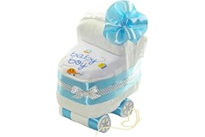 DUBISTDA -WINDELTORTEN- Gâteau de couches couches Chariot Bleu pour les jeunes – Désir Bavoir – Cadeau Naissance Bébé Garçon cadeaux naissance