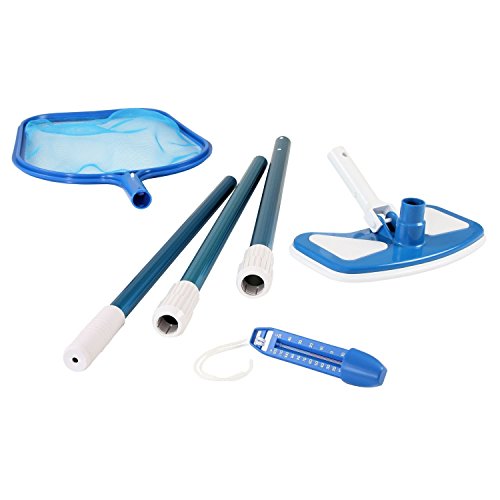 ZELSIUS Poolreinigungsset mit Poolbürste, Kescher, Teleskopstange und Thermometer - PKIT1