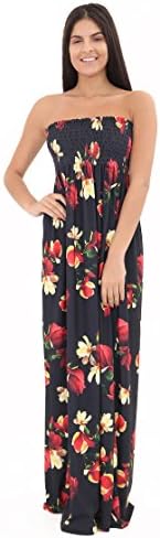 LADIES PLAIN SHEERING BOOB TUBE MAXI DRESS ALL COLOUR AND SIZES (XXL (UK 20-22), Black Floral)