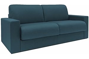 Totò Piccinni Divano Letto Ribaltone Matrimoniale Imbottito con Braccioli, Materasso 14cm, L198cm x P93cm x H67cm (Tessuto Petrolio)