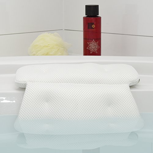 Hochwertiges Badewannenkissen zur angenehmen Polsterung von Kopf, Nacken und Schultern – rutschfester Halt durch Saugnäpfe – inkl. GRATIS Massage Schwamm – Nackenkissen, Wannenkissen, Komfort Badekissen - 4