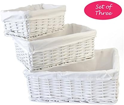 LIVIVO ® Wicker Hamper Basket with Removable Washable Cloth Lining – Simple but Stylish Multipurpose Baskets are perfect for Storage in Any Room in the Home or Creating Beautiful Gift Hampers - Available in a Nesting Set for Easy Storage and Transport (Set of 3, White)