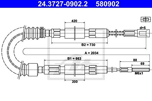 Preisvergleich Produktbild ATE 24.3727-0902.2 Seilzug, Feststellbremse