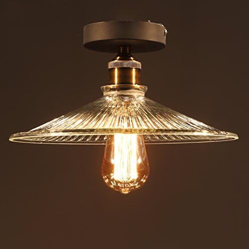 EdiMoM Brand; Vintage Style 1 Light Glass Semi-Flush Mount Metal Base Cap, Max 60W