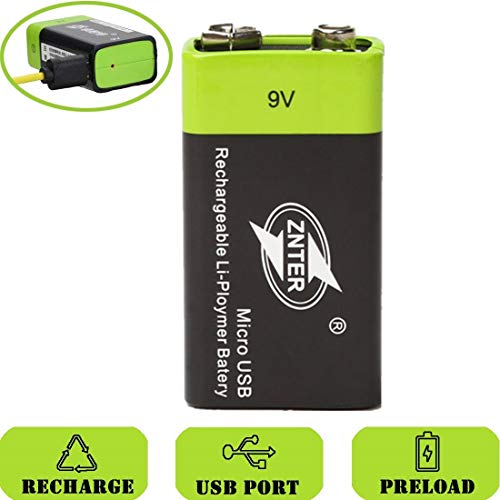 SOEKAVIA 9 V Batterie prismatique rechargeable batterie au lithium polymère intégré micro USB avec câble USB (Noir + Vert)