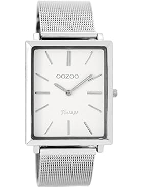 Oozoo Vintage Damenuhr Flach Eckig Metallband 31 MM Weiss C8180