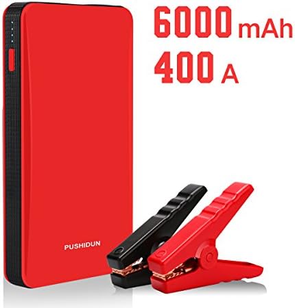 Car Jump Starter 6000mAh 400A Battery Booster Power Pack for 2.5L Gas and Motorcycles with USB Power Bank and Build in LED Flashlight(Red)