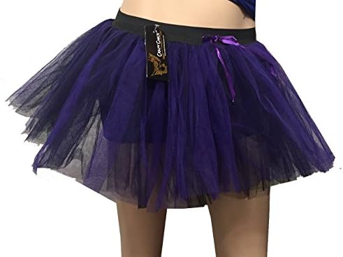 HOT LOOK LADIES WOMENS NEON-UV FLIORESCENT 3 LAYER TUTU SKIRTS FANCY DRESS HEN NIGHT PARTY IN DIFFERENT COLOURS 8-18 (ONE SIZE (FITS UK 8-14), BLACK/PURPLE)