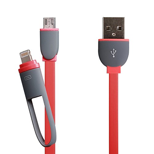 eJiasu 2 in 1 Blitz 8 Pin + Micro-USB-Sync-Daten / Lade flache USB-Kabel für iPhone 6 6S Plus 5 5s 5c se, iPad Air, Samsung, HTC und andere Android-Handys Tablet (3.3ft / 1m) (rot)