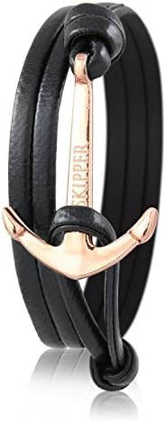 Skipper Black Anchor Leather Wrap Bracelet With Gold Anchor 6986