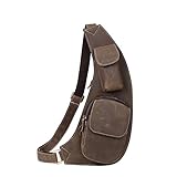 BAIGIO Herren Leder Bodybag Bauchtasche Schultasche Unwucht Rucksack Tasche Brusttasche Umhängetasche Freizeit aus echtem Leder Tasche ,Dunkelbraun
