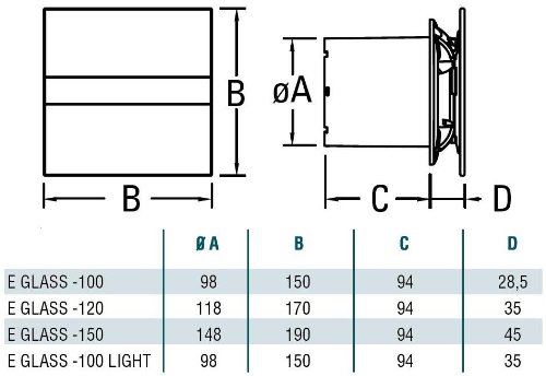 Ventilator / Lüfter / Badlüfter / CATA E-100 GSTH Silver / Timer Nachlauf / Feuchtesteuerung / Feuchtesensor / LED–Display / Silber Grau Glasfront / 115 m3/h / leise 31 dB / energiesparend 8 W / inkl Dauerlauf Stufe / Kugellager Markenqualität seit 1947 - 4