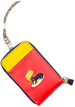 ID Card Holder Zipper Purse Unisex Case Case Wallet with Lanyard Necklace Neck Strap (Red)