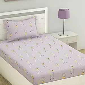 haus & kinder Girl on The Moon 100% Cotton Single Bedsheet for Kids with 1 Pillow 186 TC (Purple)